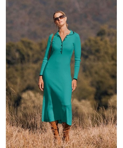 Women's Long Sleeve V Neck Sweater Dress Button Ribbed Knit Slim Fit Elegant Maxi Dresses Peacock $30.24 Sweaters