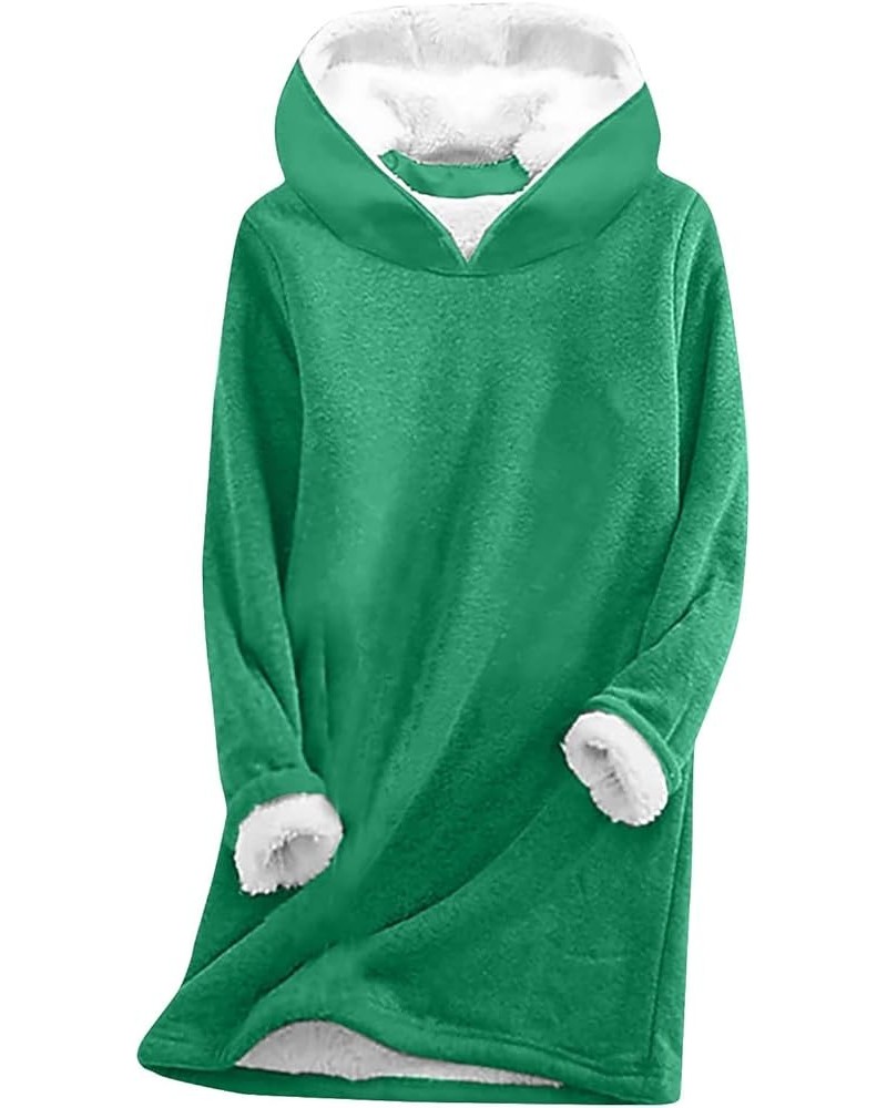 Fleece Lined Hoodies for Women Casual Long Sleeve Sherpa Cozy Sweatshirts Solid Loose Fit Winter Warm Underwear 2 Green $10.8...