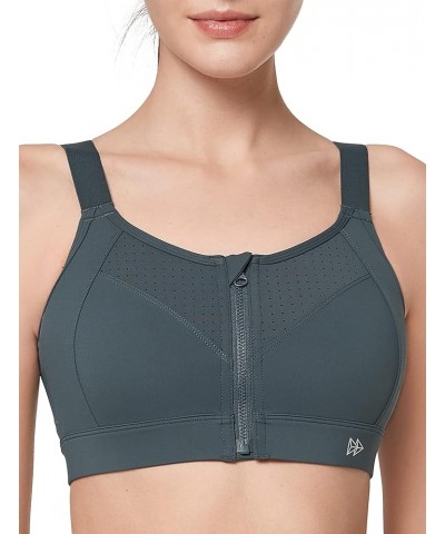 Adjustable Sports Bras for Women High Impact - Zip Front Sports Bra Plus Size for Running Workout Haze Blue $21.41 Activewear