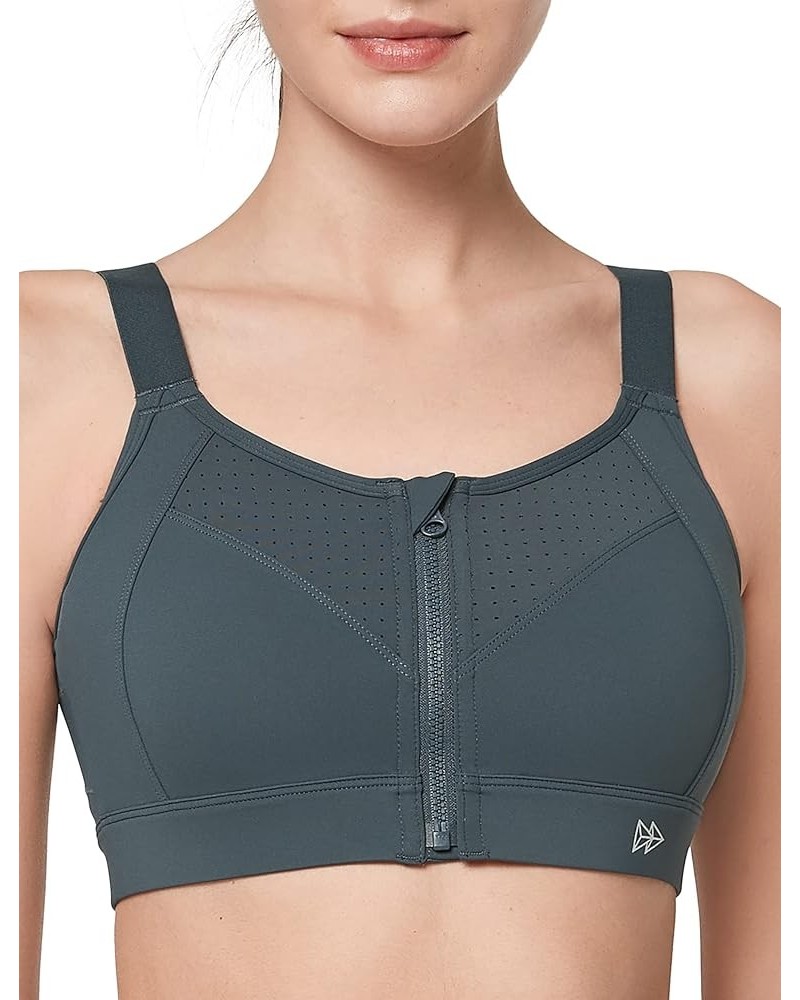 Adjustable Sports Bras for Women High Impact - Zip Front Sports Bra Plus Size for Running Workout Haze Blue $21.41 Activewear