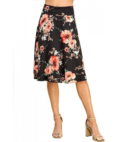 Women's Solid Ombre Lightweight Flare Midi Pull On Closure Skirt S-XXXL Plus Size Wb1105_black_floral $10.15 Skirts