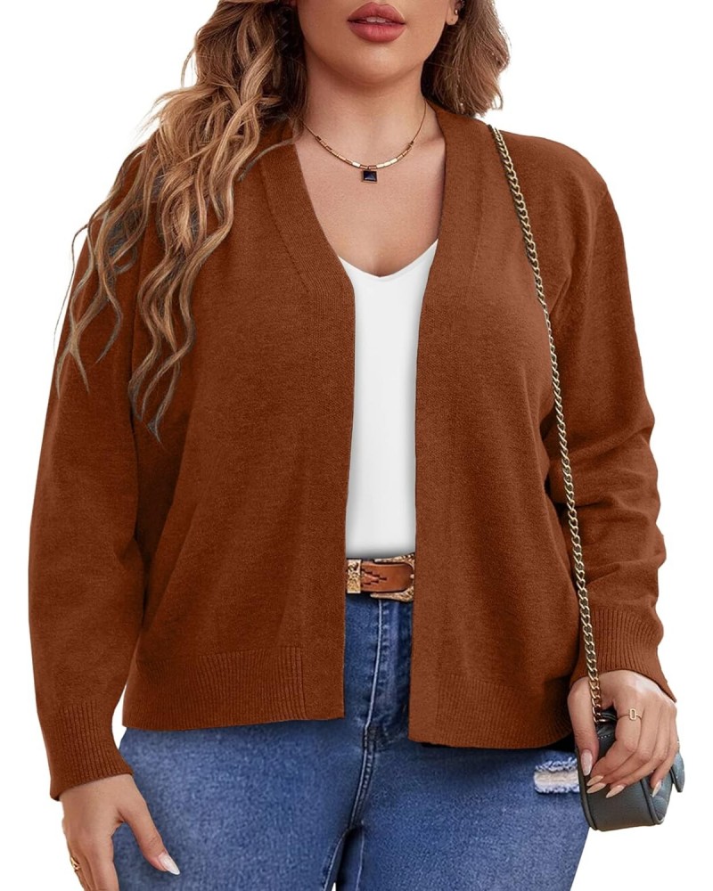 Brown Plus Size Dressy Cardigan Plus Size Open Front Sweater Plus Size Knit Cardigan Sweater Plus Size Ribbed Knit Cardigan K...