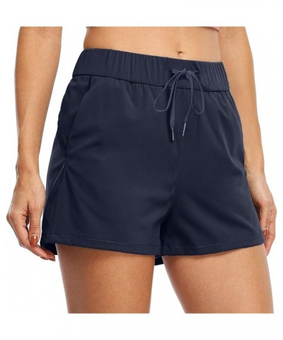 Women's Plus Size Casual Shorts Drawstring Wide Leg Shorts Loose Summer Shorts Elastic Waist Shorts B08-blue $7.69 Activewear