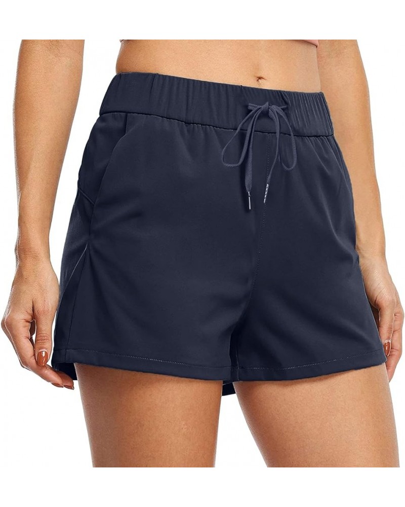 Women's Plus Size Casual Shorts Drawstring Wide Leg Shorts Loose Summer Shorts Elastic Waist Shorts B08-blue $7.69 Activewear