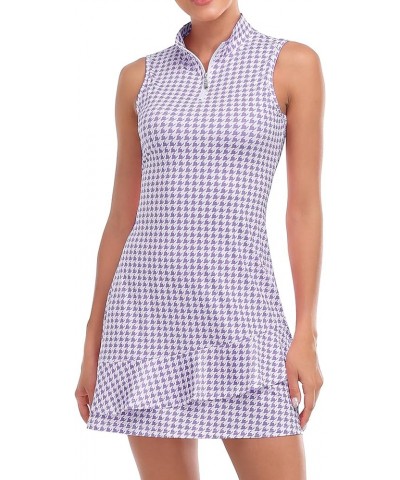 Tennis Dress for Women Sleeveless Golf Dresses with Shorts and Pockets Ruffle Zip Up Stand Collar Golf Outfits H-purple Hound...