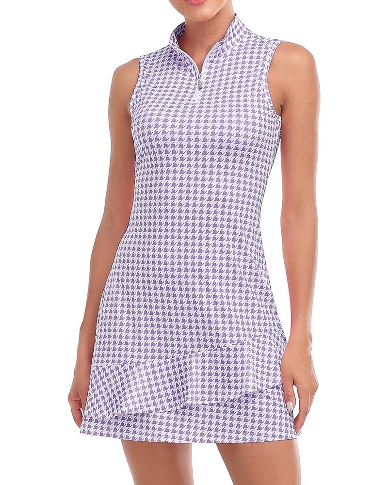 Tennis Dress for Women Sleeveless Golf Dresses with Shorts and Pockets Ruffle Zip Up Stand Collar Golf Outfits H-purple Hound...