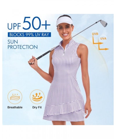 Tennis Dress for Women Sleeveless Golf Dresses with Shorts and Pockets Ruffle Zip Up Stand Collar Golf Outfits H-purple Hound...