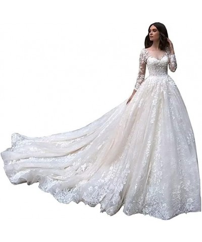 Lace Mermaid Wedding Dresses for Bride 2021 Sweep Train Long Sleeve Wedding Dresses Bridal Gowns St23-ivory $49.58 Dresses