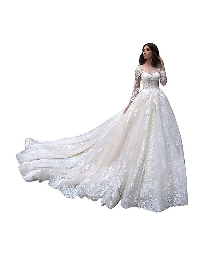 Lace Mermaid Wedding Dresses for Bride 2021 Sweep Train Long Sleeve Wedding Dresses Bridal Gowns St23-ivory $49.58 Dresses