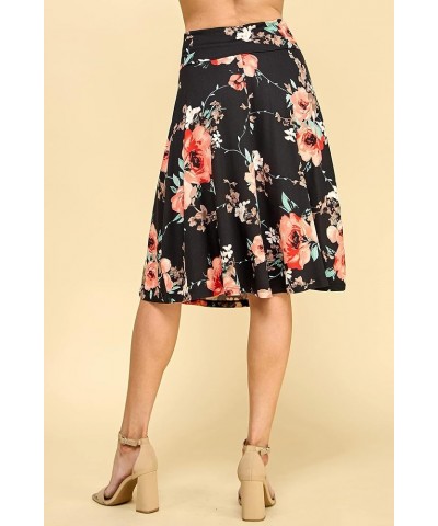 Women's Solid Ombre Lightweight Flare Midi Pull On Closure Skirt S-XXXL Plus Size Wb1105_black_floral $10.15 Skirts