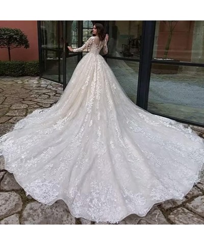 Lace Mermaid Wedding Dresses for Bride 2021 Sweep Train Long Sleeve Wedding Dresses Bridal Gowns St23-ivory $49.58 Dresses