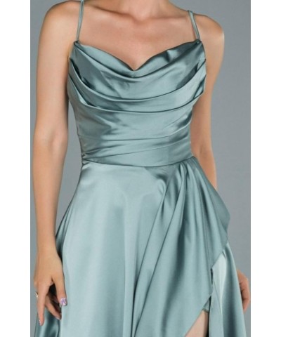 Satin Bridesmaid Dresses 2023 Spaghetti Straps Ruched Backless High Slit Long Prom Dresses for Women Dusty Rose $39.60 Dresses