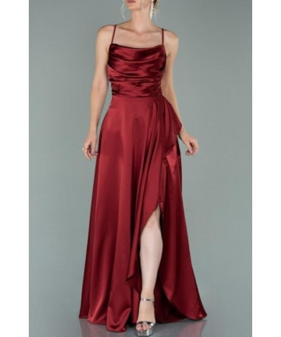 Satin Bridesmaid Dresses 2023 Spaghetti Straps Ruched Backless High Slit Long Prom Dresses for Women Dusty Rose $39.60 Dresses